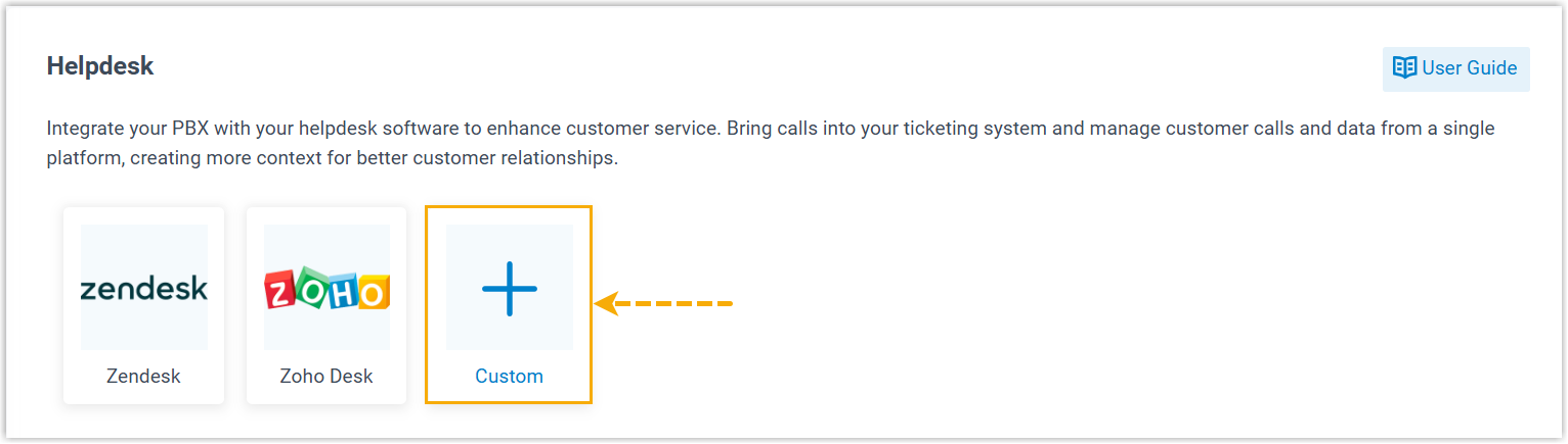 The Custom option in the helpdesk list that opens Template Management