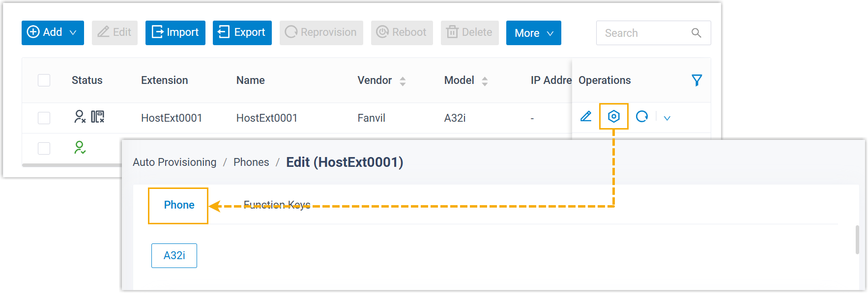 The Phone configuration tab where retained general settings are defined