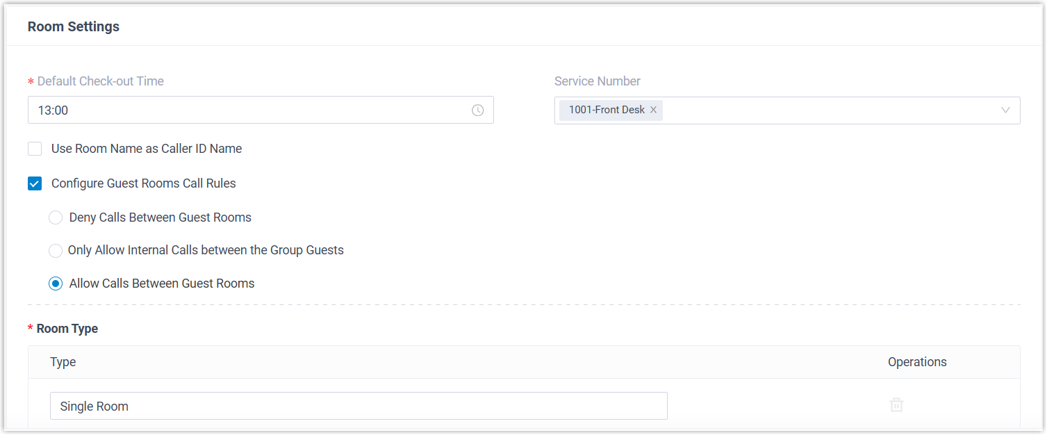 The guest room policy settings on the Hotel Settings tab