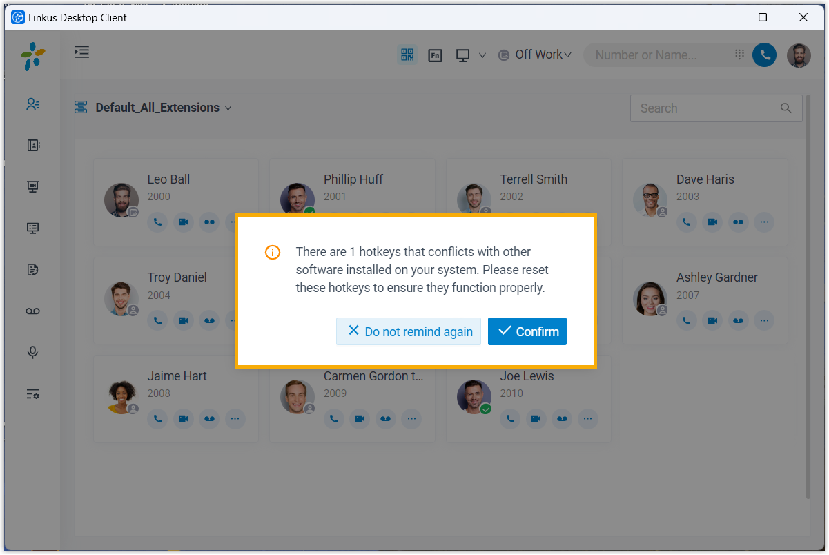 Cloud Voice, a pop-up alert reporting a hotkey conflict