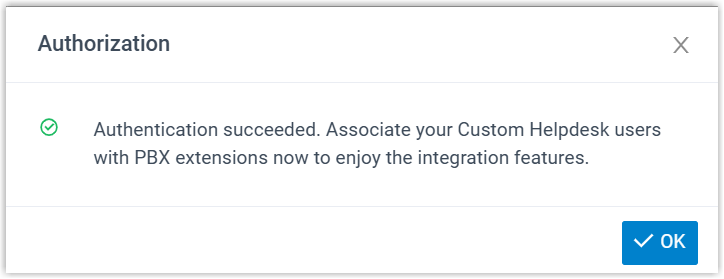 Pop-up confirming the helpdesk authentication succeeded