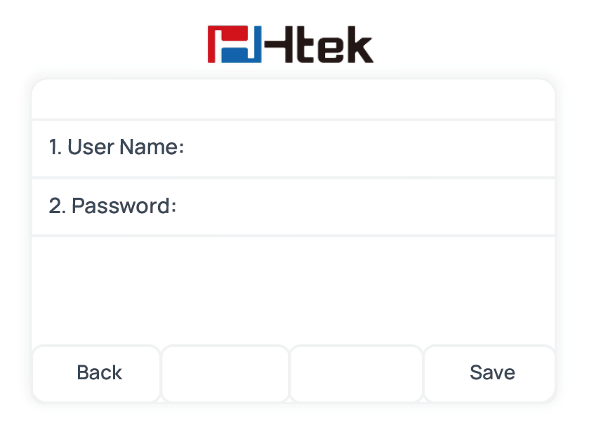 Authentication prompt on the phone requesting a user name and password