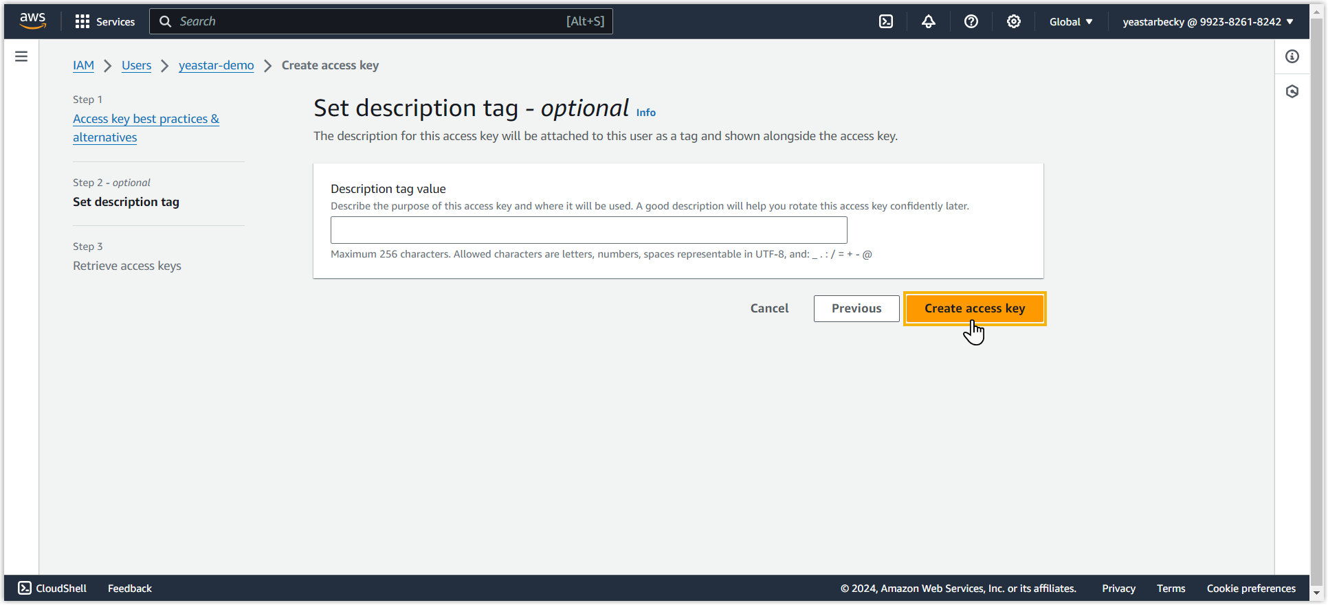 Cloud Voice, adding an optional description tag for the access key