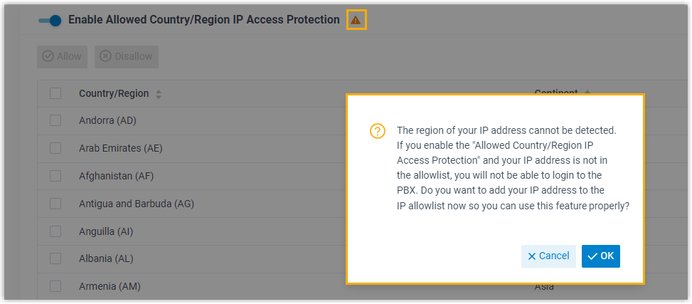 Prompt asking to allow access from your own IP address