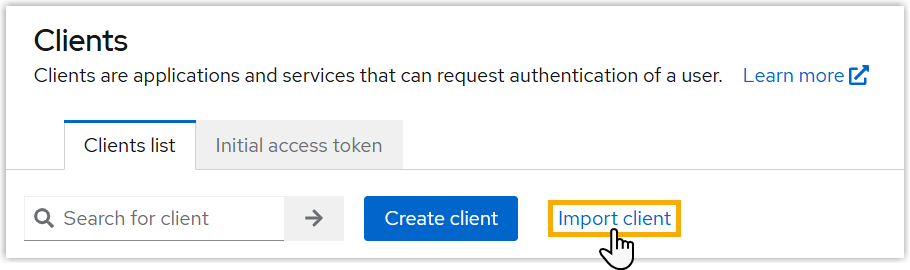 Import client button on the clients list