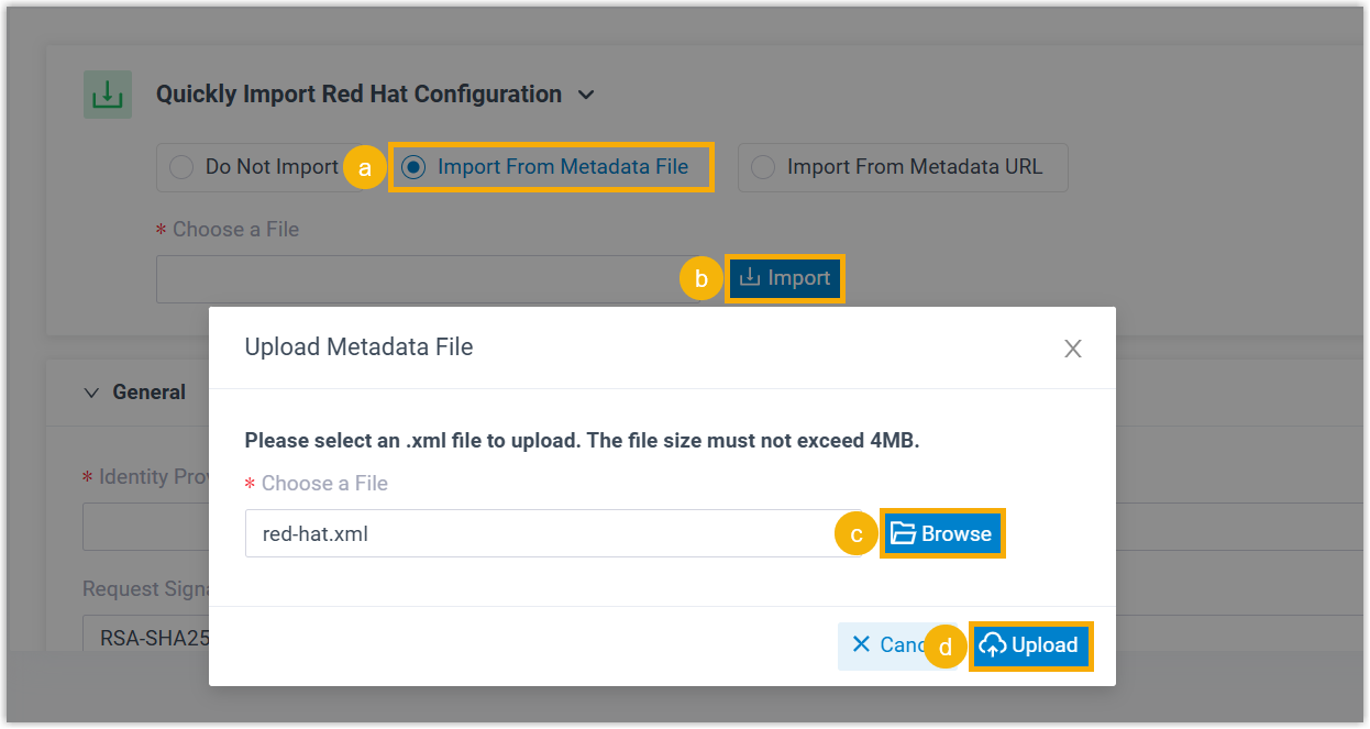 Importing configuration from a metadata XML file