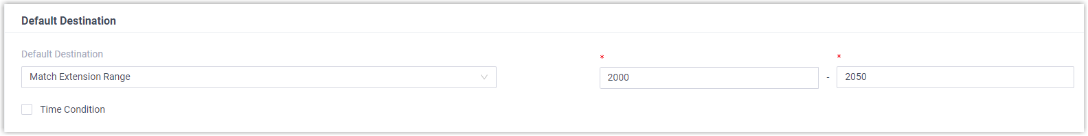 Default Destination set to Match Extension Range for the branch extension range