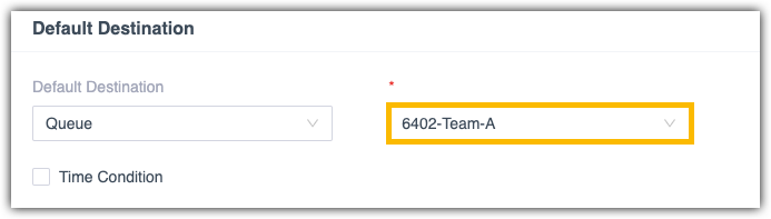 Default destination set to the Team-A queue with no time condition