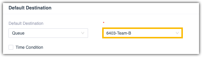 Default destination set to the Team-B queue with no time condition