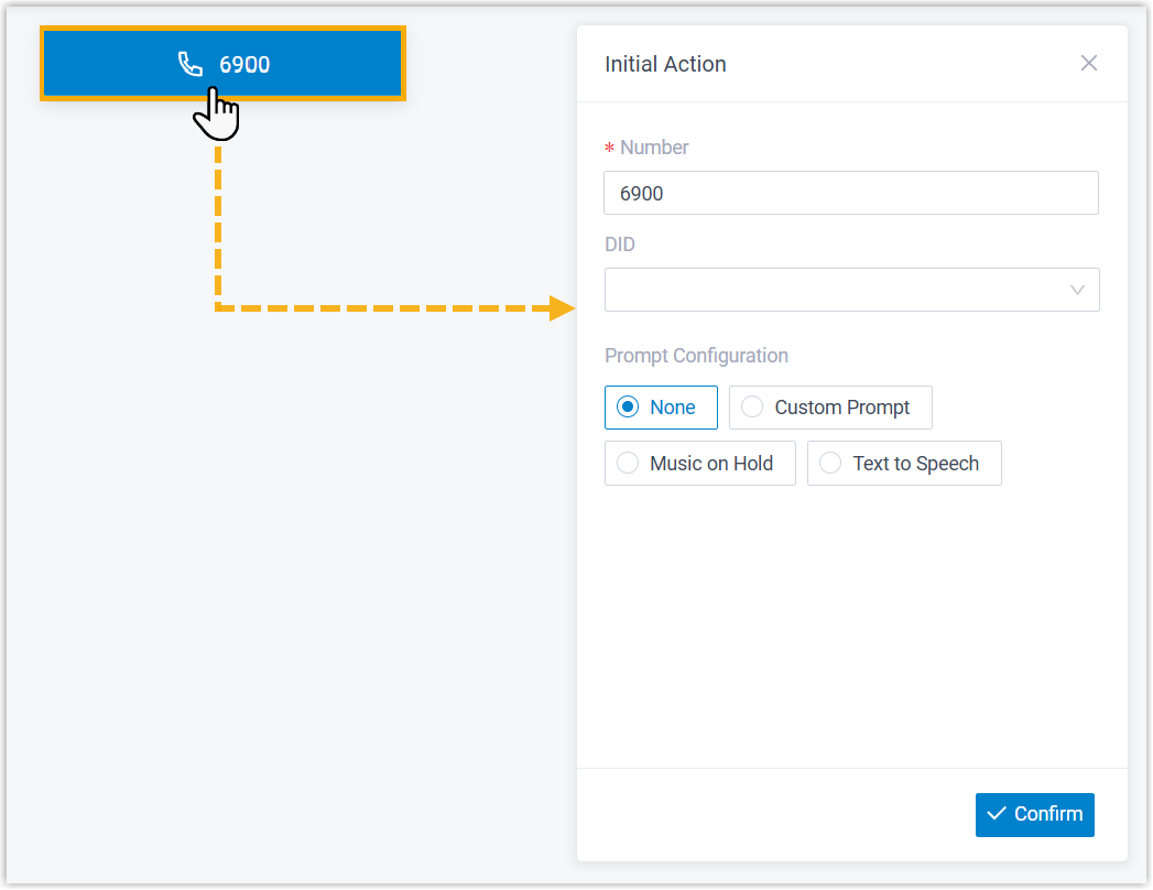 Opening the Initial Action component to begin configuration