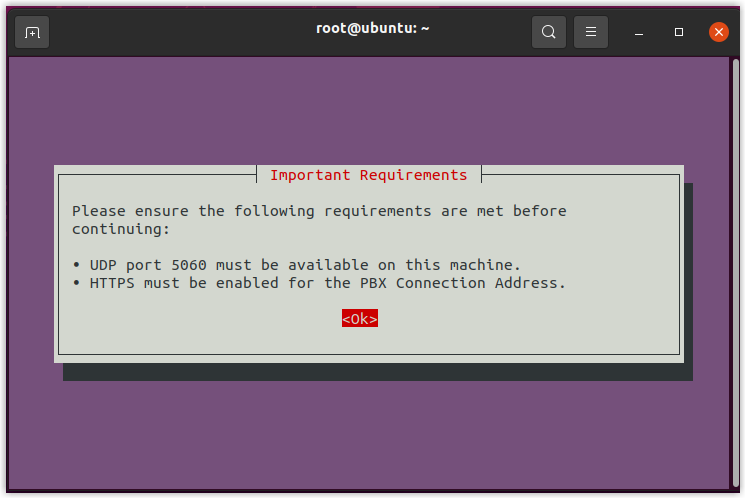 Important Requirements notice shown by the terminal installer