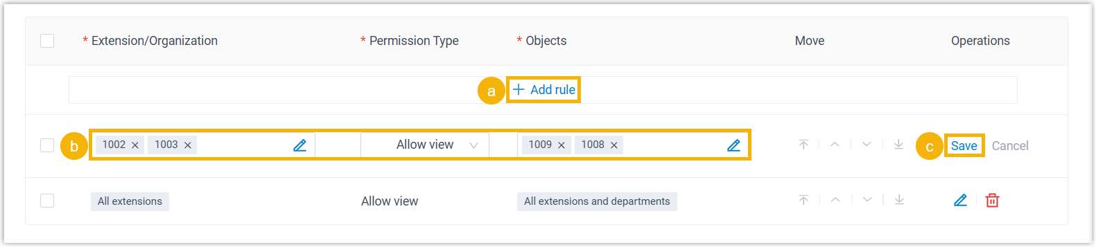 Adding an extension visibility rule for department-based room calling