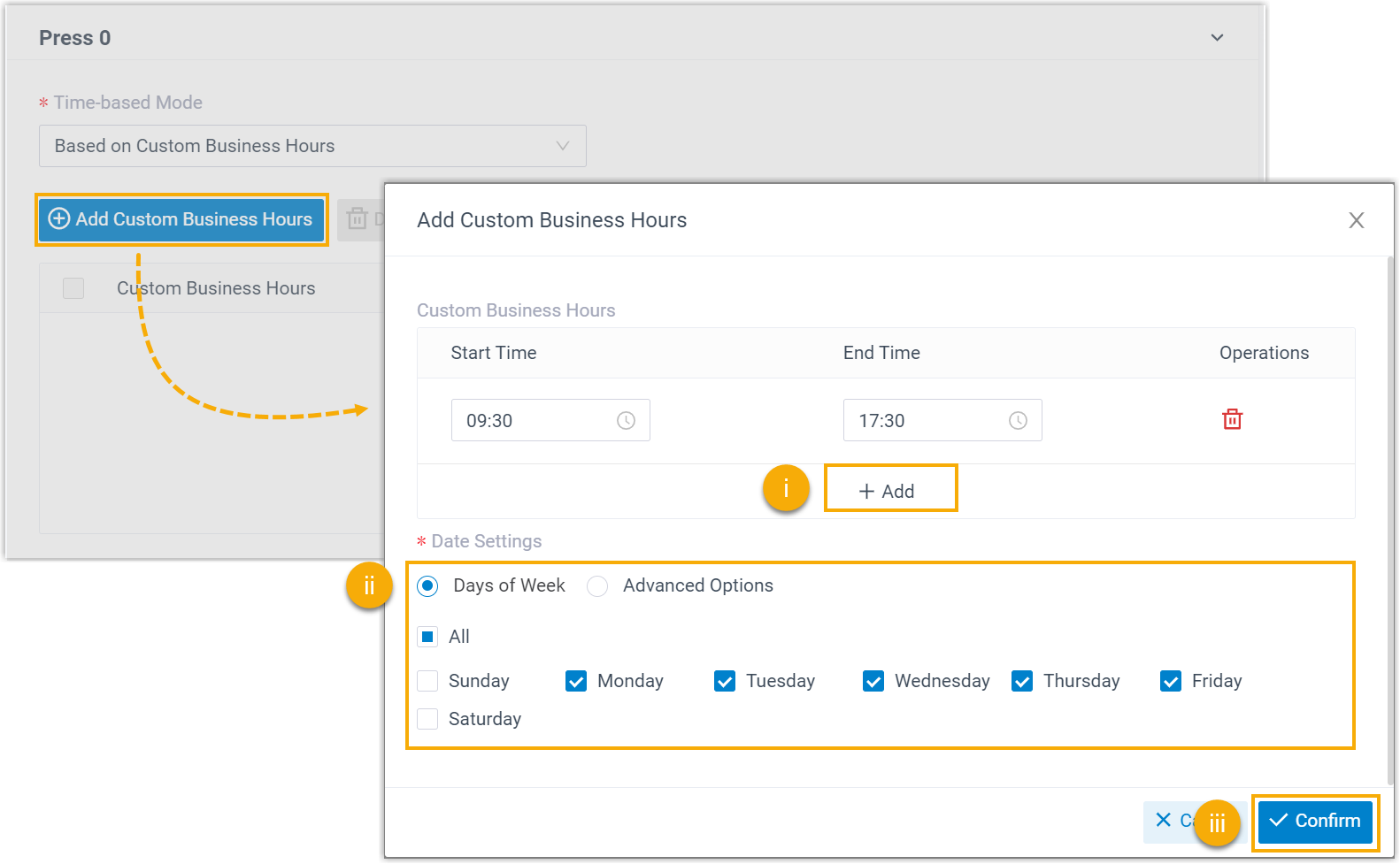 Defining custom business hours for a single key
