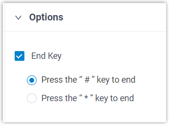 The Options section with the End Key setting