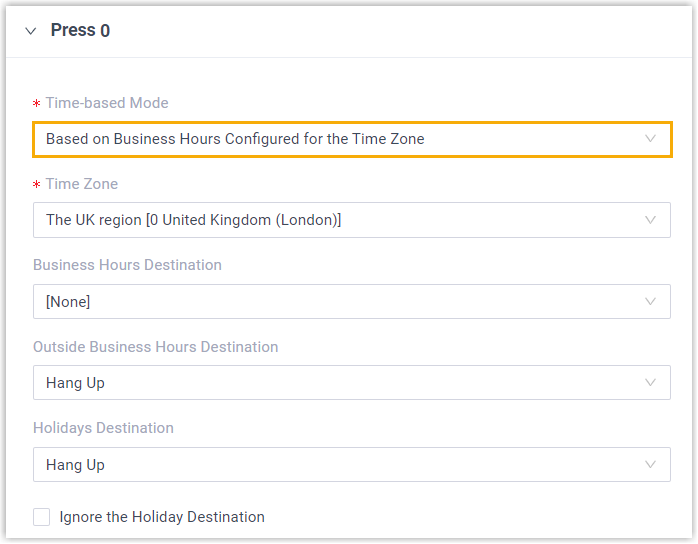 A key following the business hours of a selected time zone