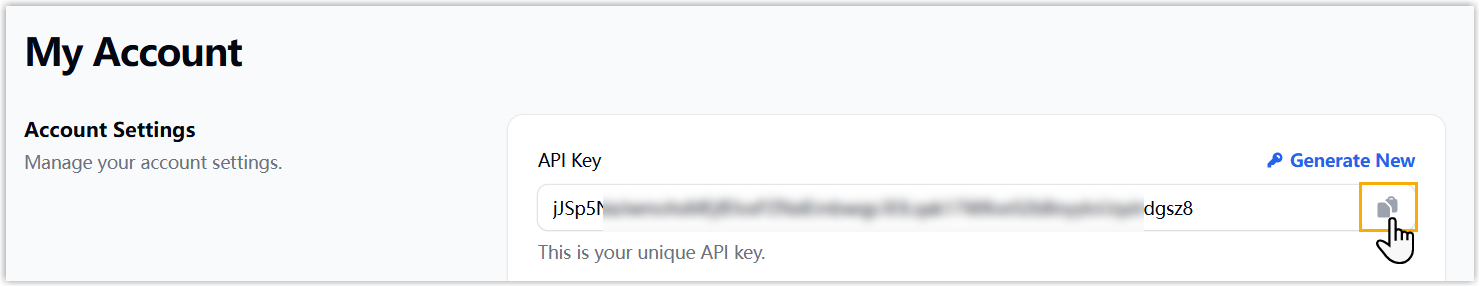 The newly generated IXICA API key ready to copy