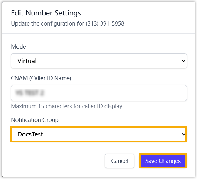Selecting the notification group for the fax number