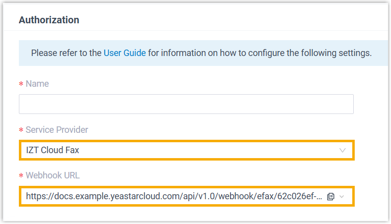Cloud Voice, the Service Provider list and the Webhook URL field