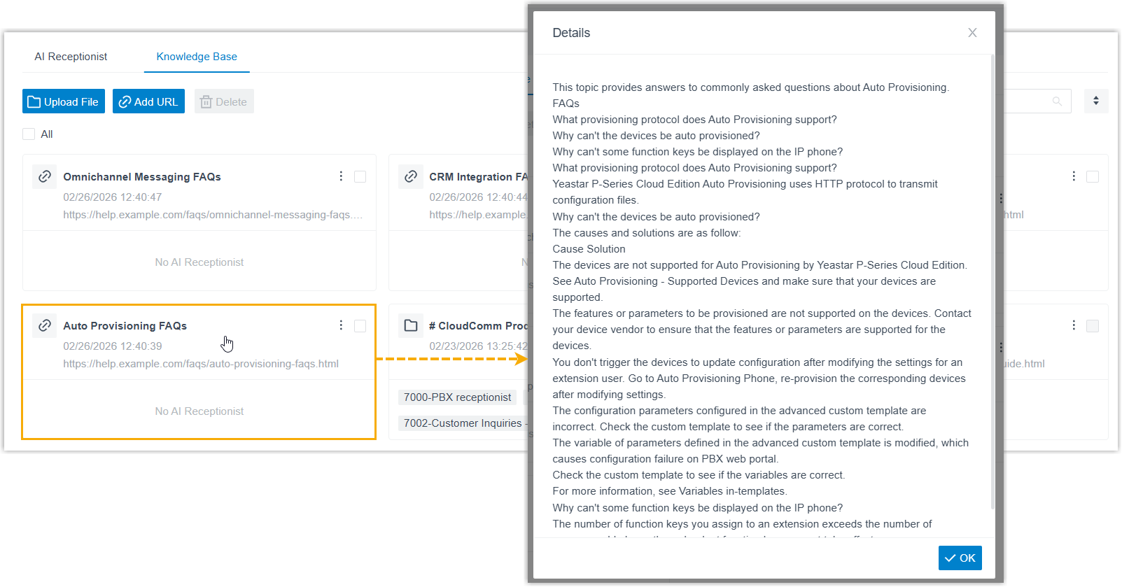 Cloud Voice, a URL entry showing the content parsed from the linked page