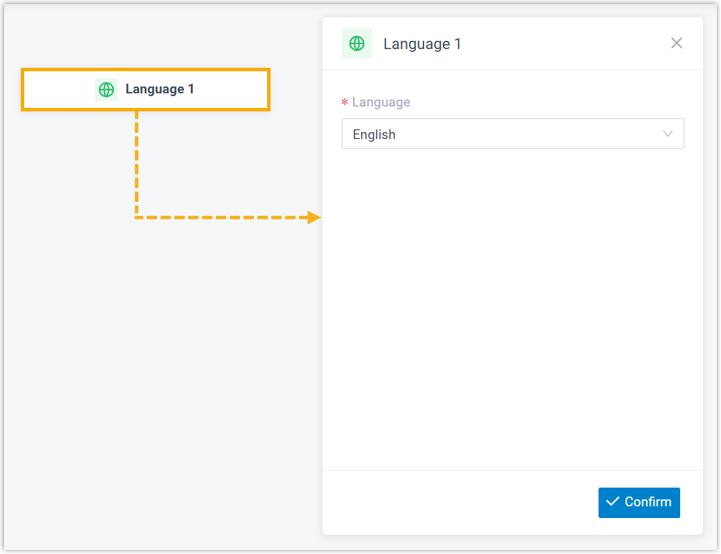 Language component placed on the Call Flow canvas