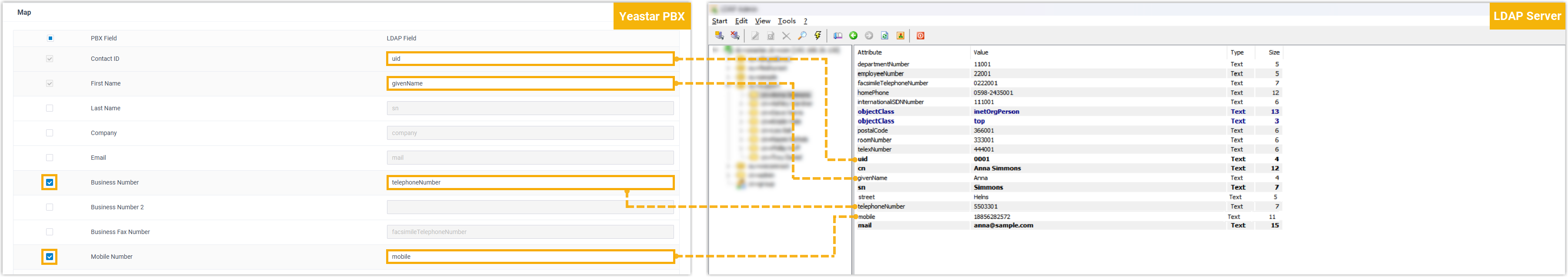 Cloud Voice, caller ID field mapping linking LDAP attributes to contact fields