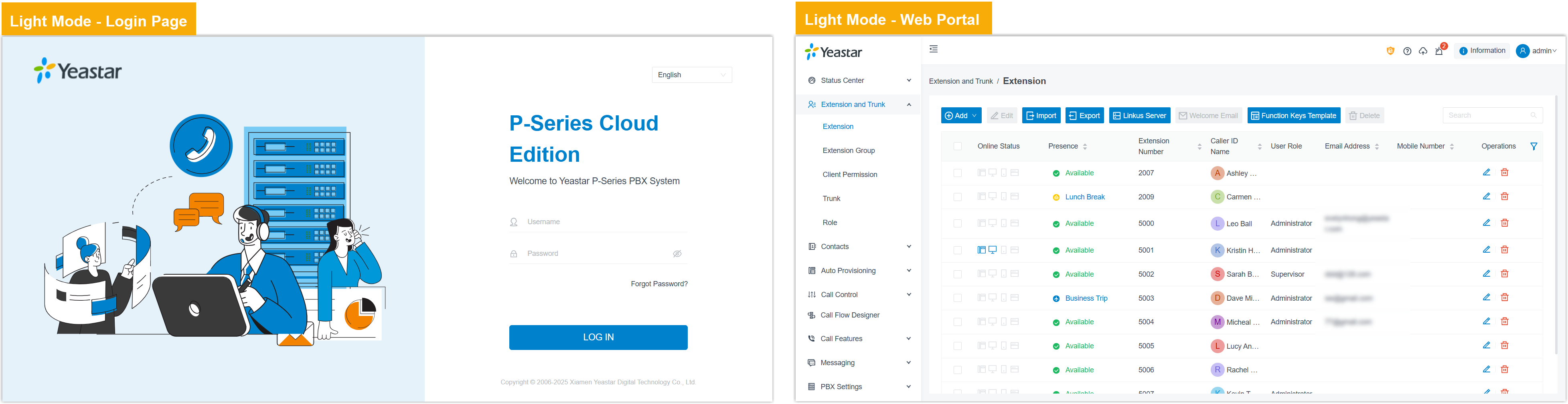 Cloud Voice, web portal shown in the light theme