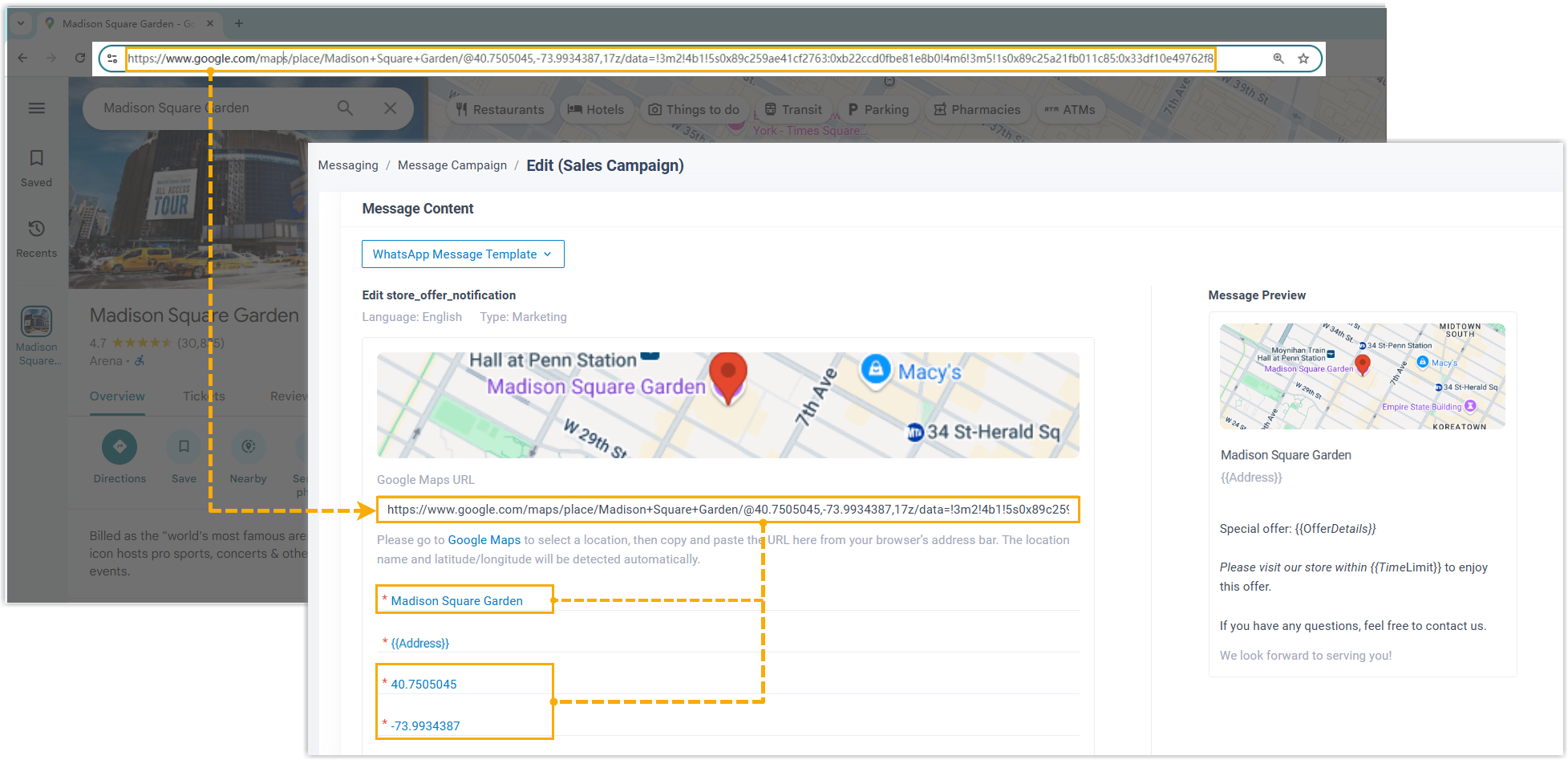 Location template with an address entered for the Address variable
