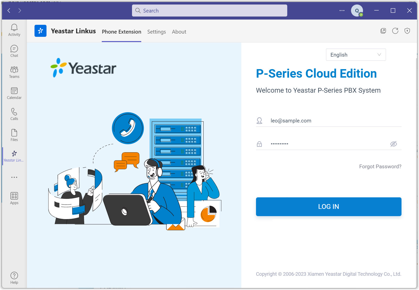 Cloud Voice, the sign-in page with the username and password fields