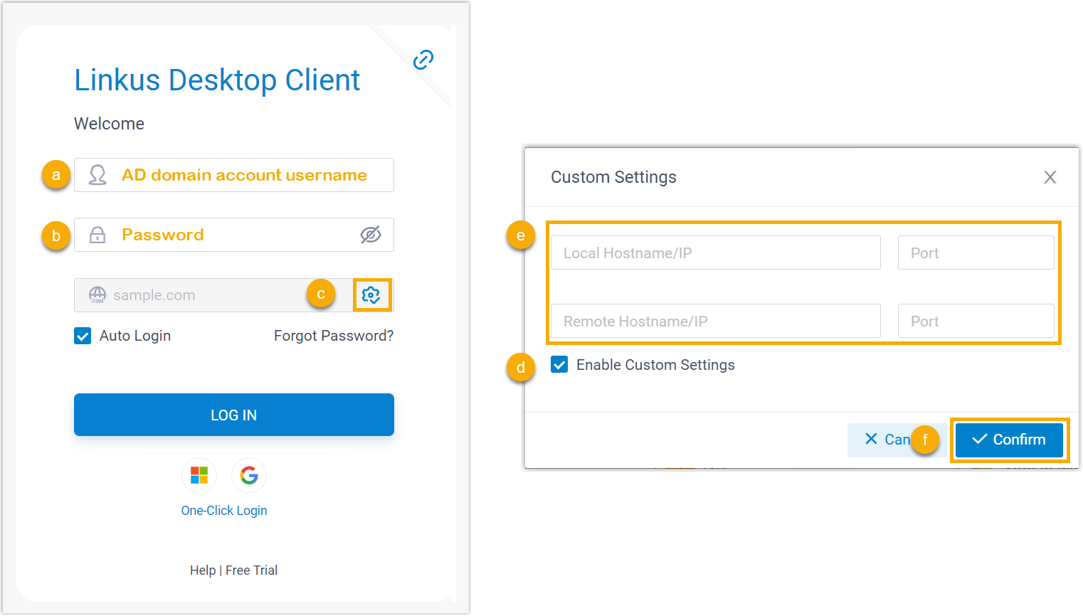 Cloud Voice, login screen showing custom settings with the server IP addresses and ports entered