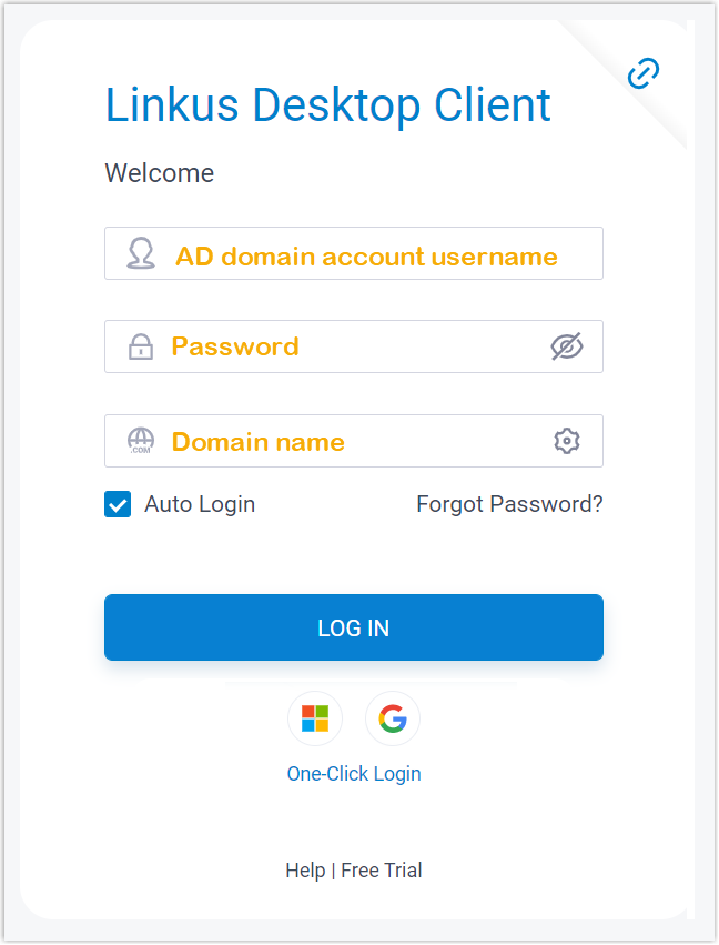 Cloud Voice, login screen with the username, password, and SN/Domain fields completed for a domain-name sign-in
