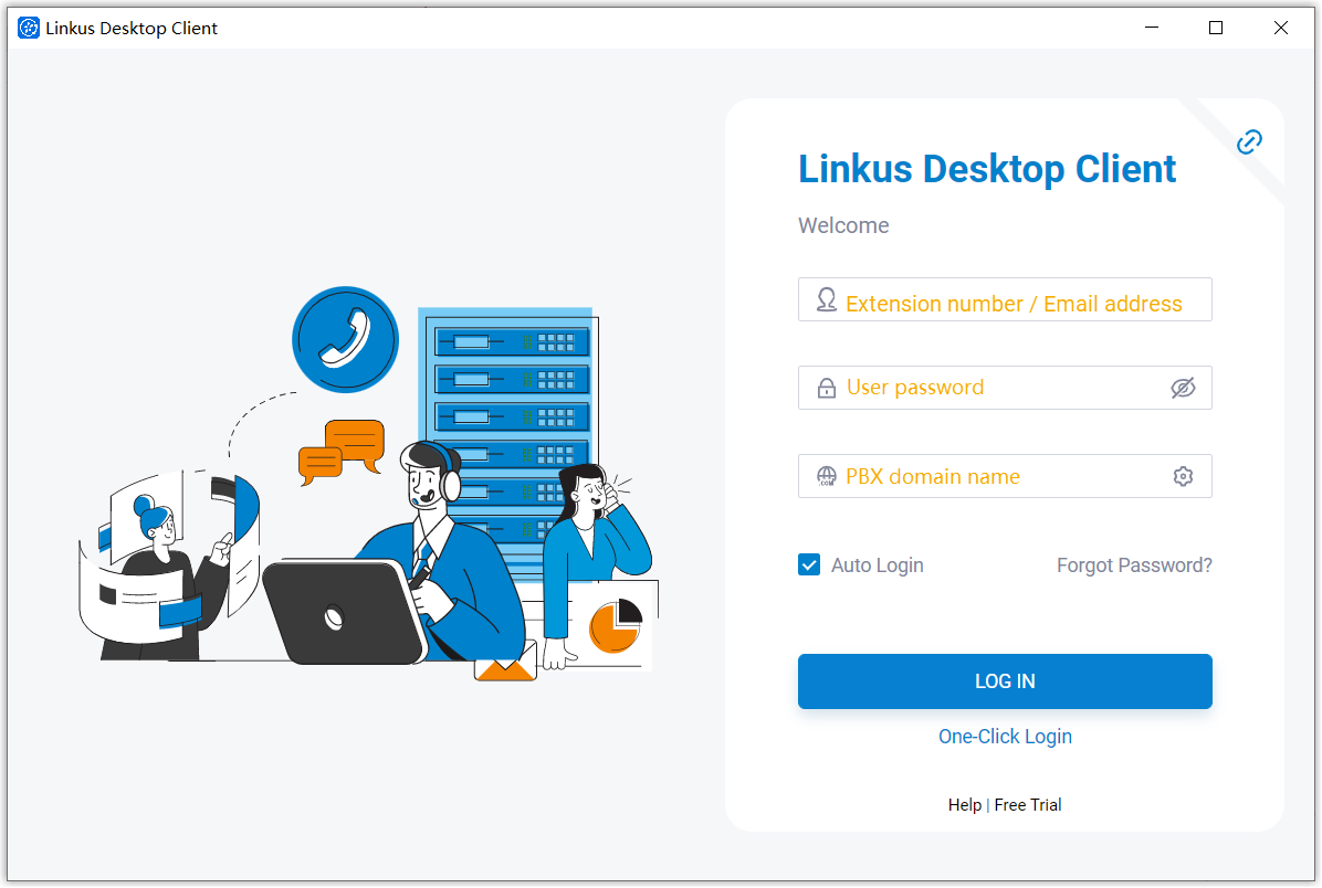 Cloud Voice, entering account details manually to sign in on the desktop app