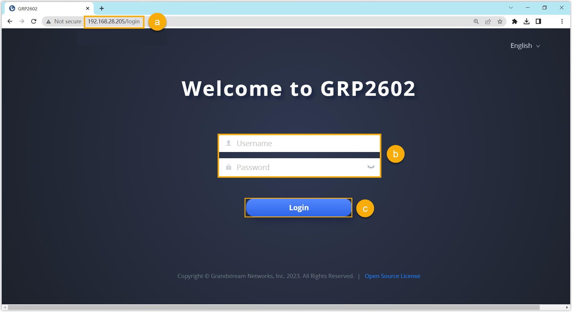 Grandstream IP phone web login page