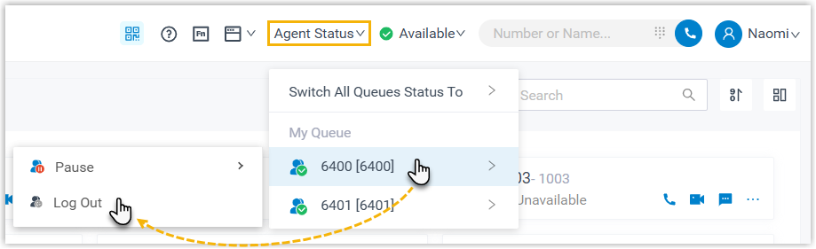 Logging out of a single queue from the Agent Status menu