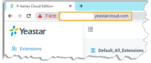Cloud Voice, Web Client address bar with the account domain to save for future sign-ins