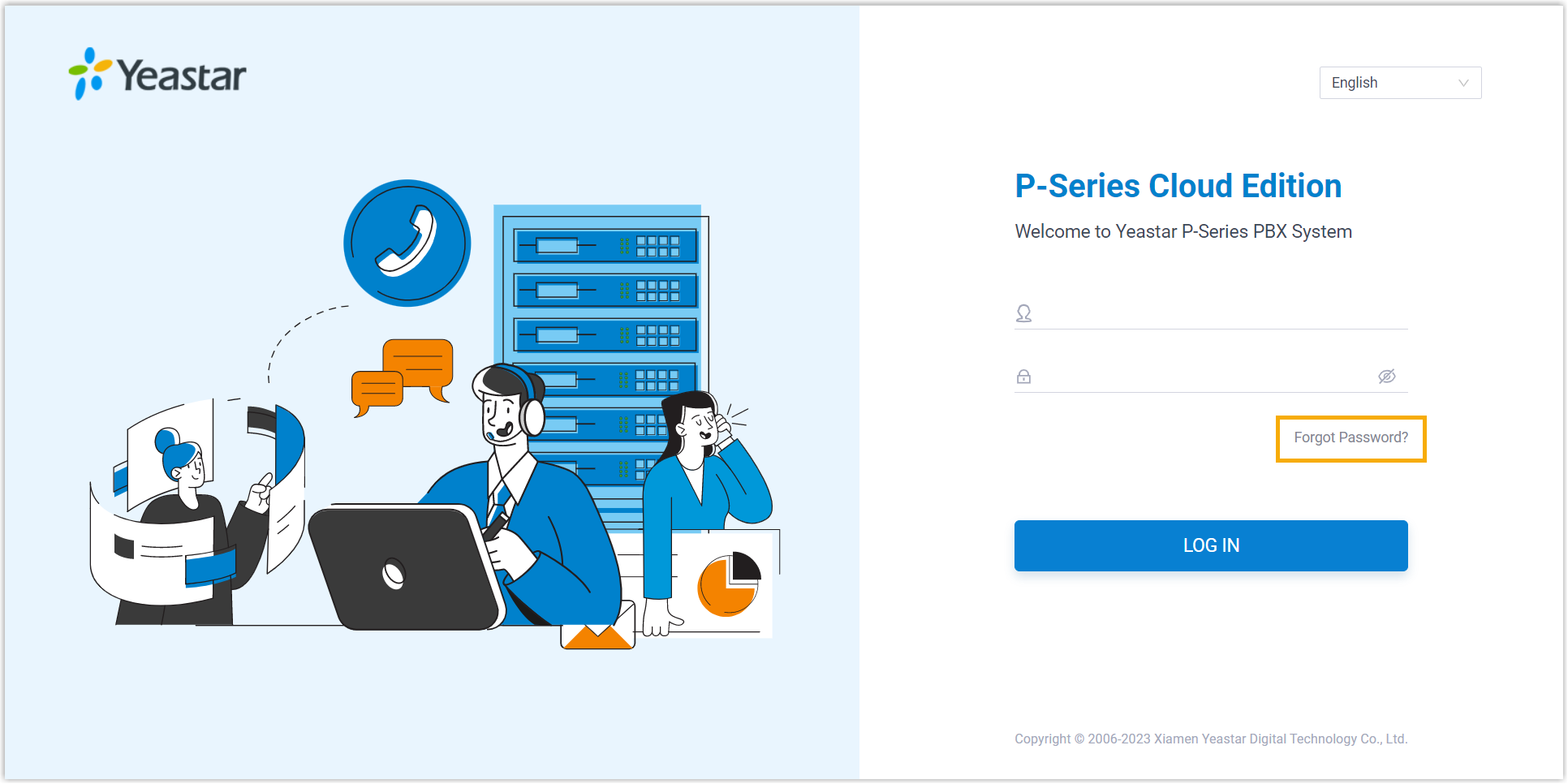 Cloud Voice, sign-in screen with the Forgot Password link highlighted