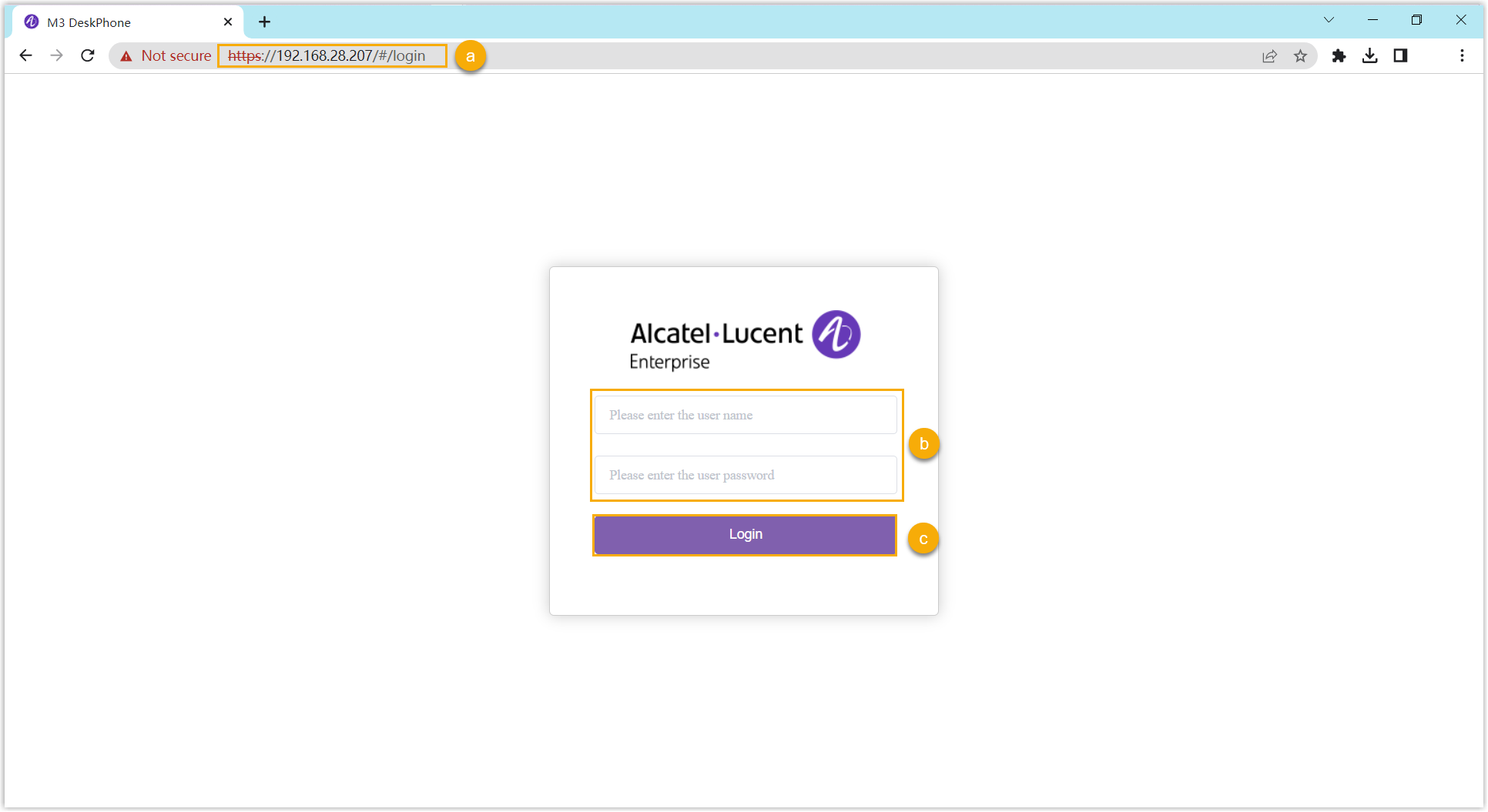 Signing in to the ALE phone's web interface with the admin account