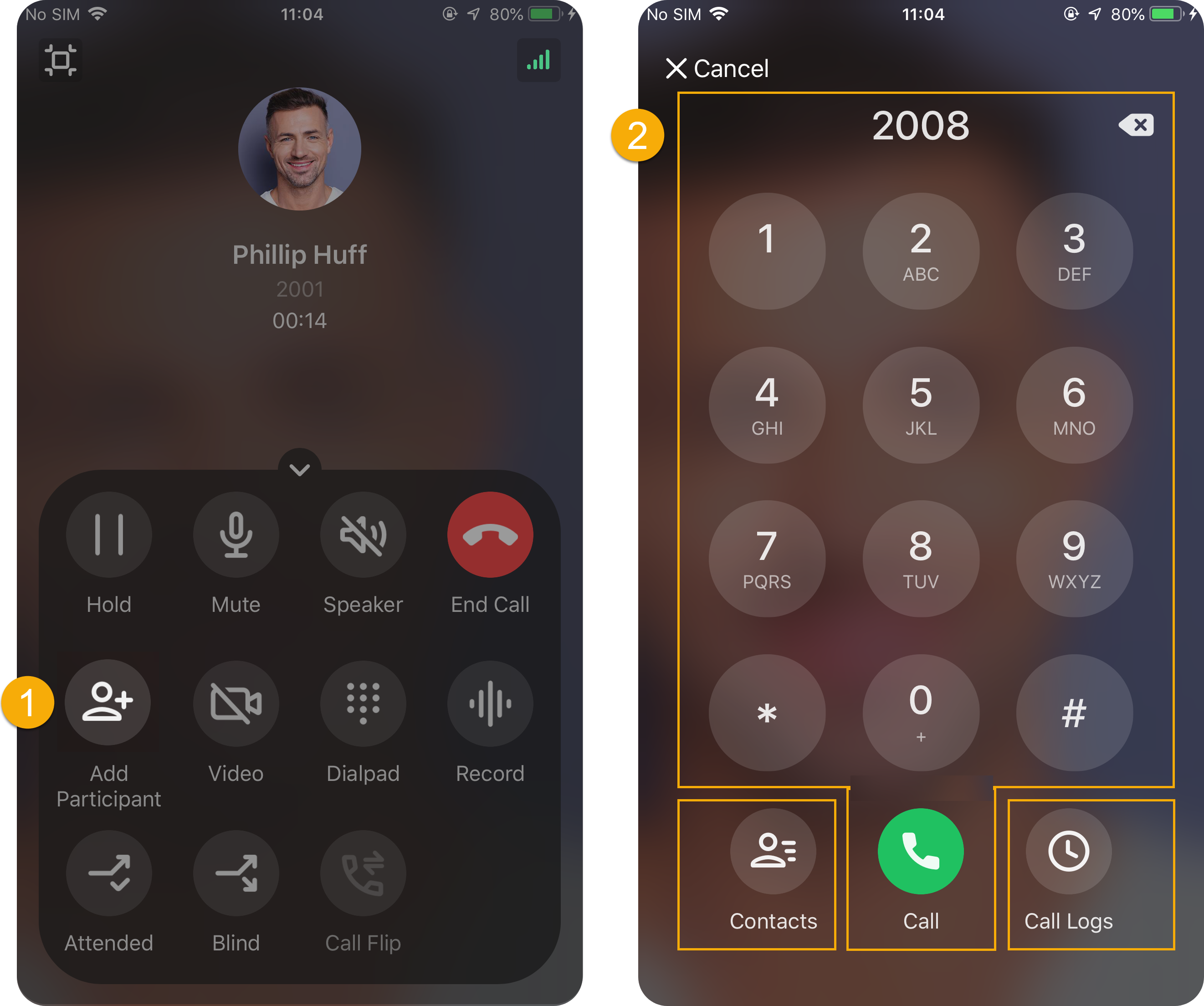 The multi-party call screen with the option to add participants