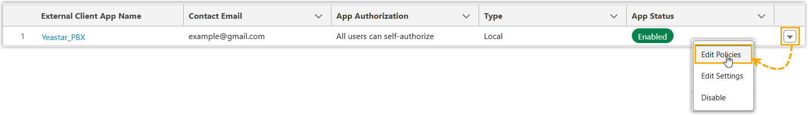Cloud Voice, editing policies for the external client app