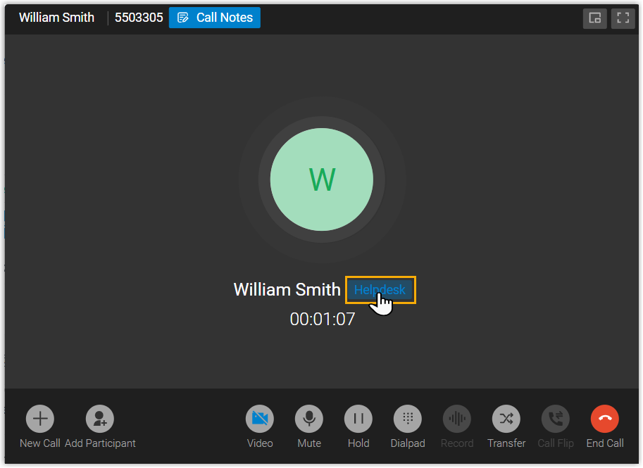 Opening a Helpdesk contact URL manually from the call window