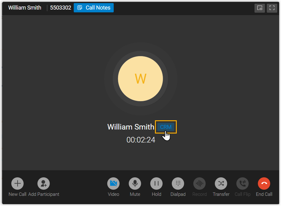 Opening a contact record by hand from the active call window