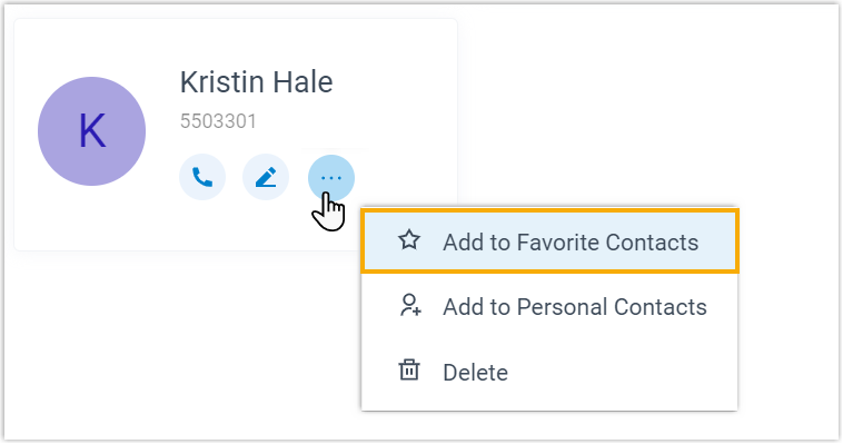Adding a contact to the favorites list from the contact's more menu