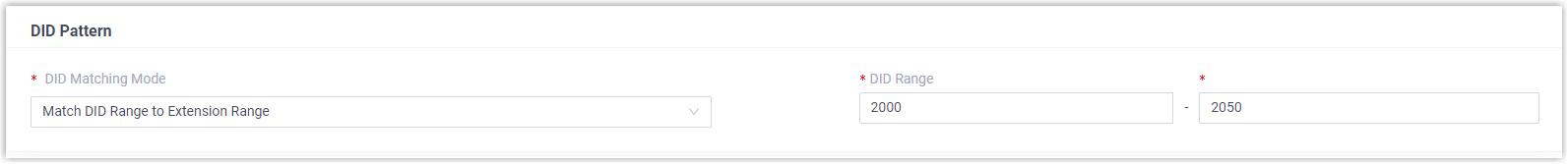 DID Pattern configured to match a DID range to the branch extension range 2000-2050