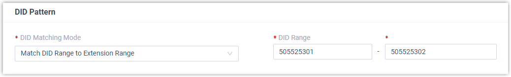 DID range mapped to an extension range in the Cloud Voice inbound route