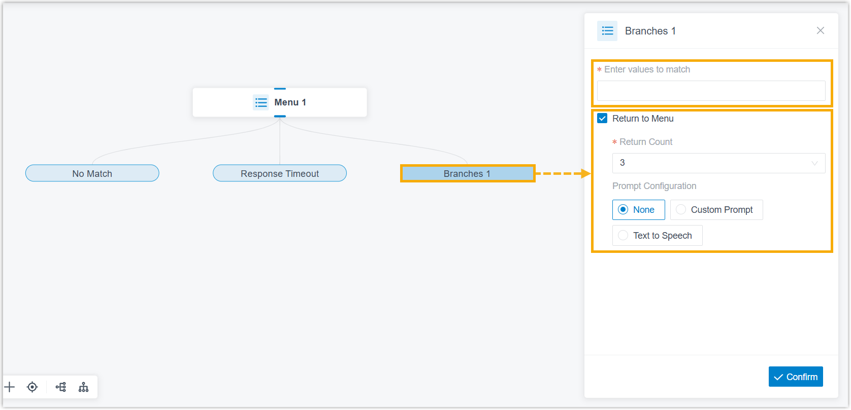Configuring a key branch on the Menu component