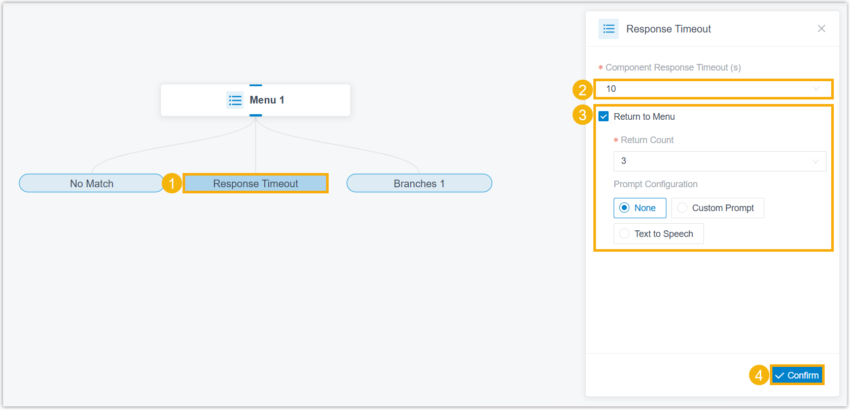 Response Timeout branch settings on the Menu component