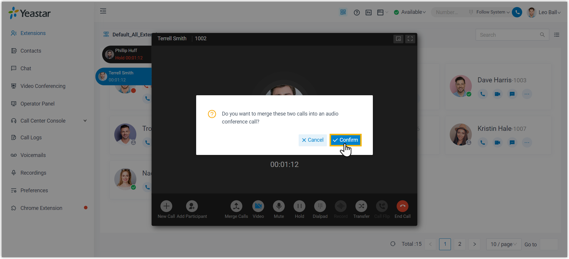 Cloud Voice, the confirmation prompt for merging two active calls