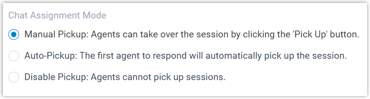 Chat assignment mode options for a message queue