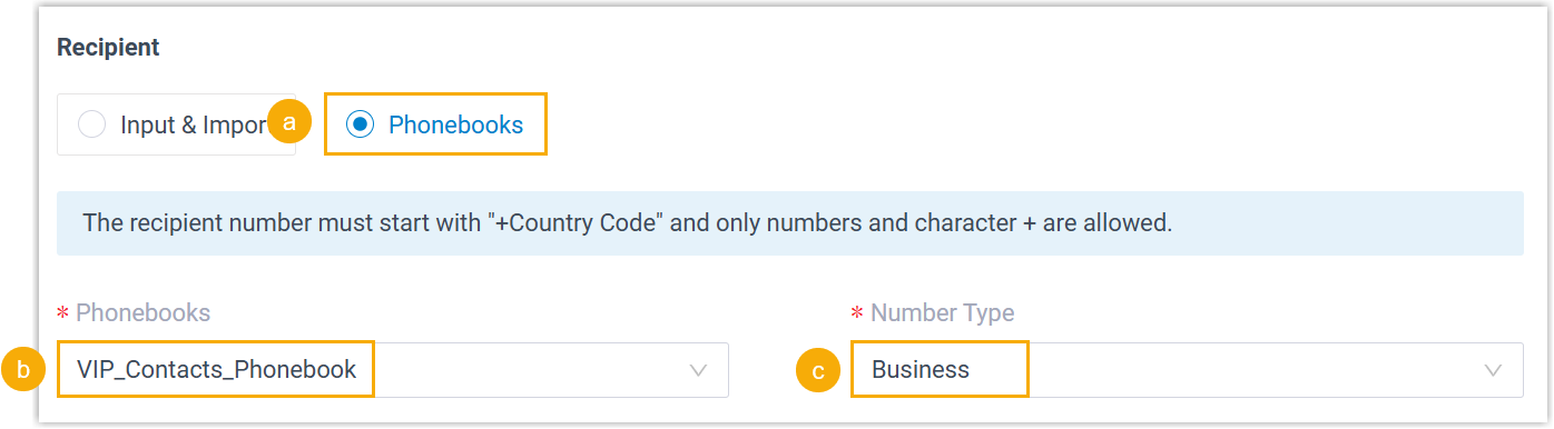 Selecting recipients from an existing phonebook
