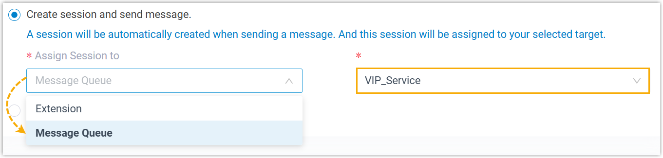 Choosing the extension or message queue that campaign sessions are assigned to