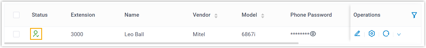Provisioned Mitel phone showing a registered extension